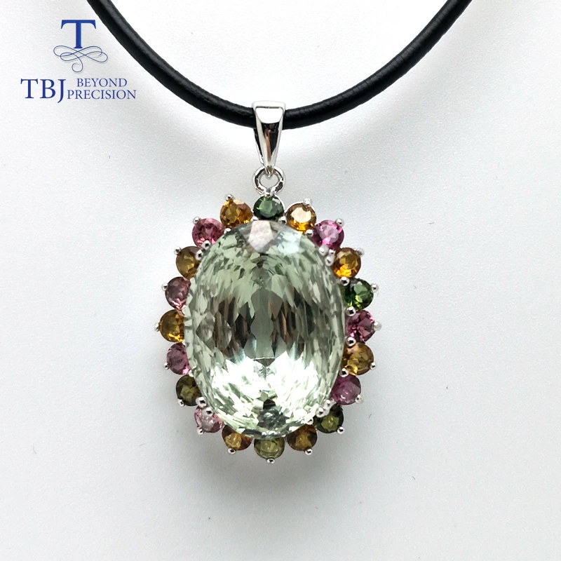 TBJ Colgante de amatista verde natural para mujer, de Plata de Ley 925, colgante de prasiolita que combina con cordón de cuero, joyería fina para mujer, ropa de fiesta|Collares| AliExpress