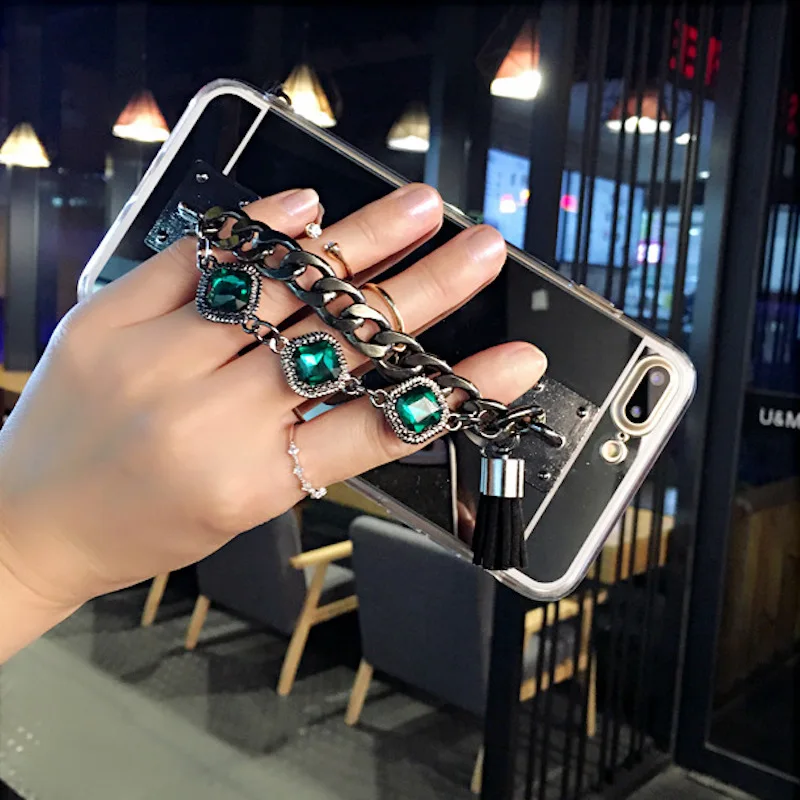 Fashion Diamond bracelet chain tassel mirror phone case cover For Xiaomi Redmi 6 8 note 4 4X 4A 5A note5A pro | Мобильные телефоны