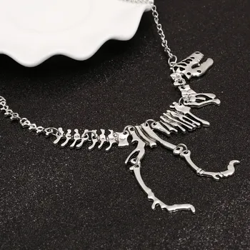 Sexy Long Necklace Gothic Tyrannosaurus Rex Skeleton Dinosaur Pendant Charm Necklace Dragon Bone Alloy Collares Silver Jewelry
