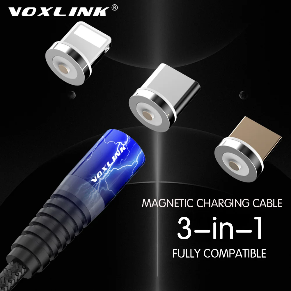 

VOXLINK 1M LED Magnetic USB Cable for iPhone Xs Max 8 7 6 & USB Type C Cable & Micro USB Cable for Samsung Xiaomi Huawei USB C