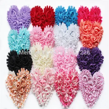 

48Pcs/lot in 16colors Shabby Heart Headbands Valentine's Day - Free freight stock shabby chiffon rose trim flowers in stock