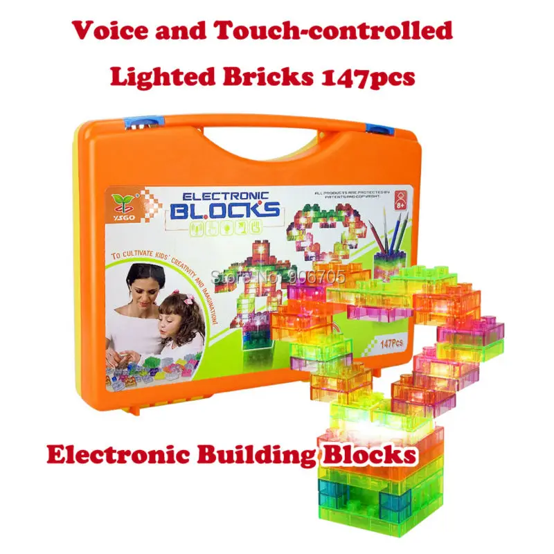 Voice-Touch-Controlled Light Electronic snap circuit Building Blocks Sets Enlighten Bricks Physics Educational Toys Model Kit block-set