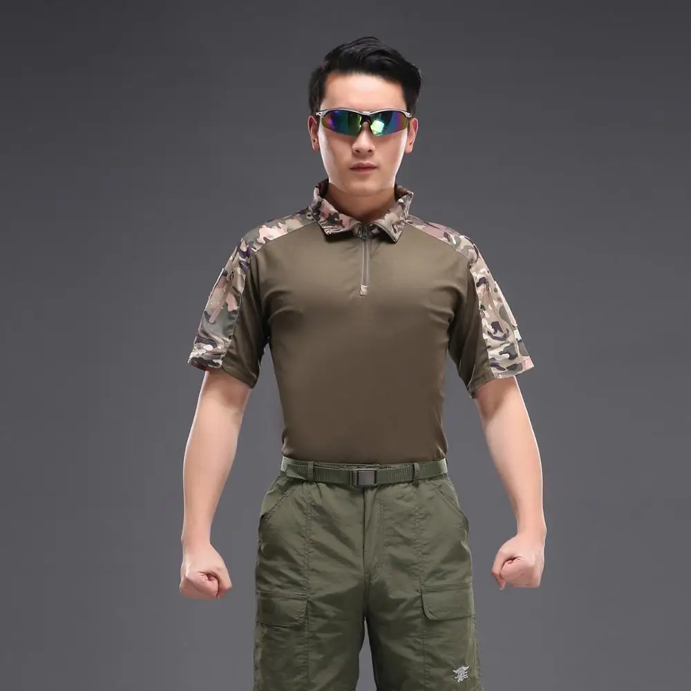 Летняя быстросохнущая футболка, Мужская Военная камуфляжная дышащая тактическая армейская тренировочная Боевая футболка