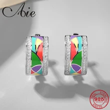 Модные 925 пробы серебряные великолепные креативные геометрические узоры DIY Красочные эмалированные Изящные серьги-гвоздики вечерние ювелирные изделия