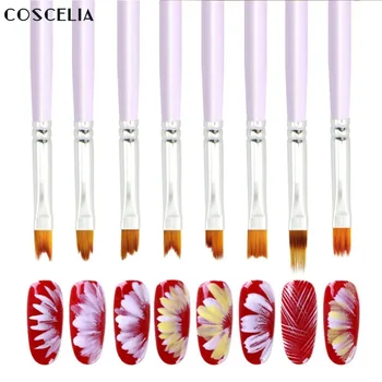 

Gradient Acrylic Painting Brush UV Gel Flower Drawing Pen Purple Handle Manicure Nail Art Tool 8PC Nail Brush Tips