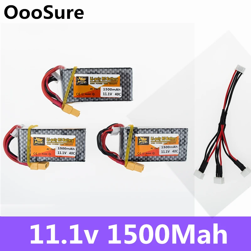 3 шт. zop оригинальный LiPo аккумулятор 11 1 В 1500 мАч 3S 40C MAX 60C XT60 вилка и кабель RC
