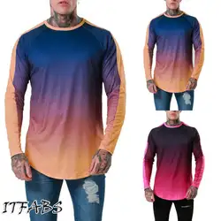 2019 Новейшая модная мужская футболка с длинным рукавом топ с градиентом футболка Простой Круглый Вырез Повседневная Горячая Распродажа