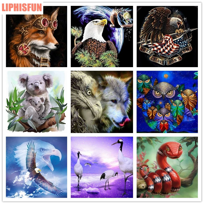 5D DIY Diamond Embroidery Painting Full Square/Round Resin Cross Stitch Home Decor Wolf Eagle Flamingo Snake Fox Owl | Дом и сад