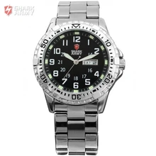 SHARK ARMY Date Day Display Stainless Steel Black Dial Men’s Military Sports Analog Quartz Wristwatch Relogio Masculino /SAW018