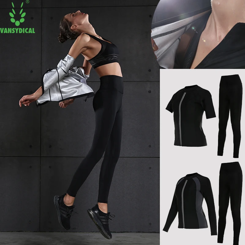 

Vansydical Hot Sweat Sports Suits for Women Fitness Body Shapers Lose Weight Running Yoga Sets Jogging Workout Sportswear 2pcs