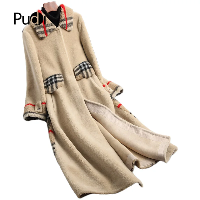 

PUDI A18189 women's winter real wool fur coat warm jacket coat lady Long coat jacket overcoat