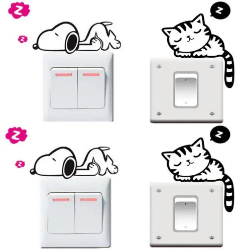 

1PC Funny Cat Dog Removable Art Vinyl Switch Sticker Home Wall Window Decor NEW