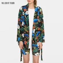 Vintage Floral Print Women's Jacket Suit Coat Sashes Long sleeve Office Blazers Women Thin Outerwear Female casaco feminine Tops