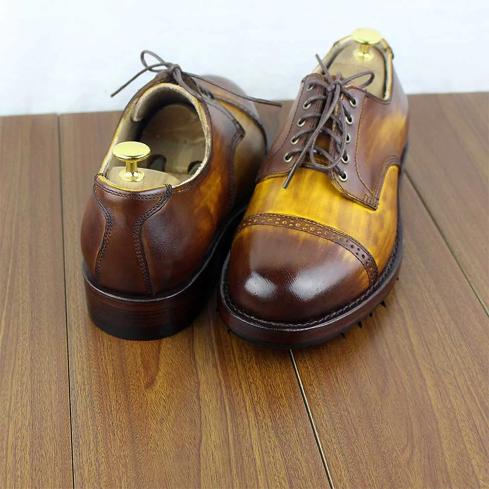 Sipriks импортируется телячьей Кожаные модельные туфли обувь для Для мужчин итальянский ручная роспись желтый коричневый мужской костюм обувь Boss ретро классические оксфорды
