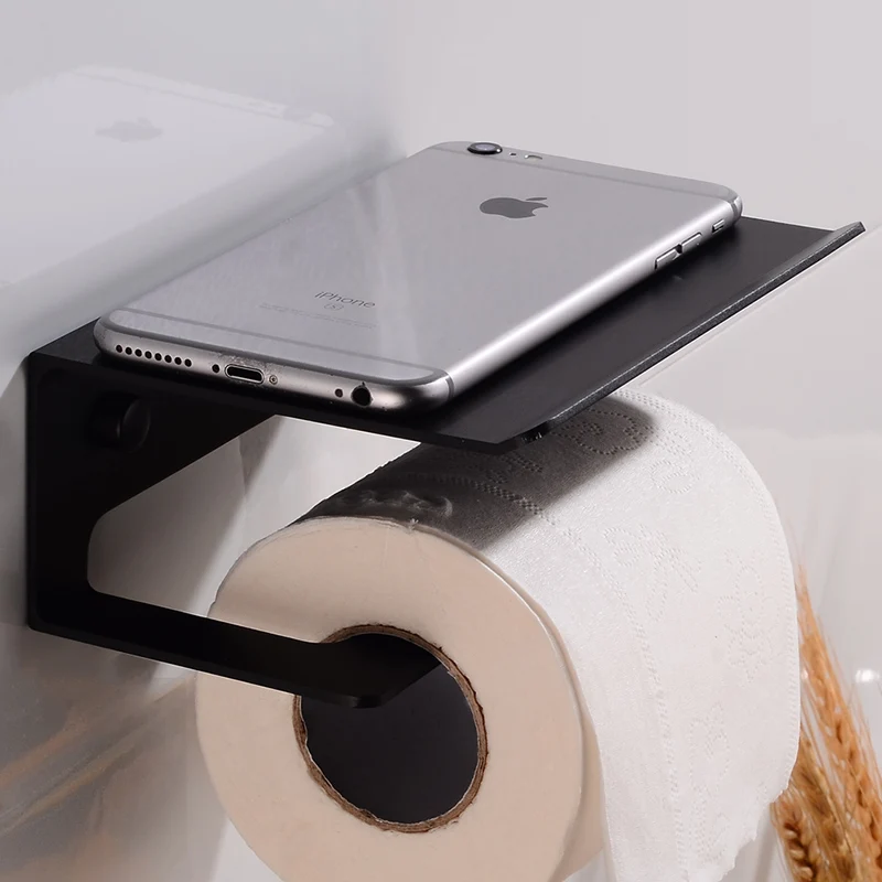 Черный держатель для туалетной бумаги с полкой Алюминиевый держатель для ванной рулон салфеток декоративная бумажная вешалка для полотенец Настенный