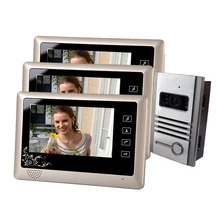 7 Inch Wired Video Door Phone Doorbell Video Entry System Intercom Kit with 1 Camera 3 Monitor Support Night Vision