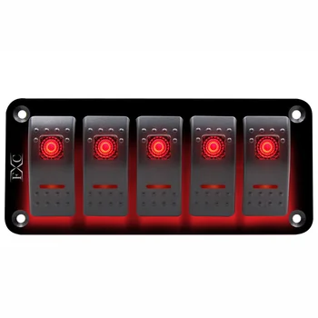 

12V-24V 5 Gang red Rocker Switch Panel Circuit Breaker Boat Marine Waterproof Cigarette Lighter Socket Voltmeter Switch Panel