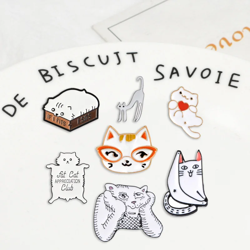 Various cat series Denim Enamel pins Fat Lazy Cute Badges Brooches Fashion Friends Gifts for Pet lovers Jewelry wholesale