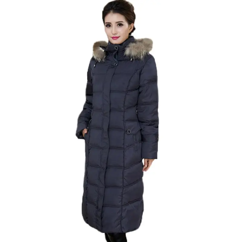 #*Cheap Women Winter Parka Wadded Jacket X long Thicken Cotton Padded Coat Plus Size Fur Collar Hooded Women Outwear Winter Coats NW0033