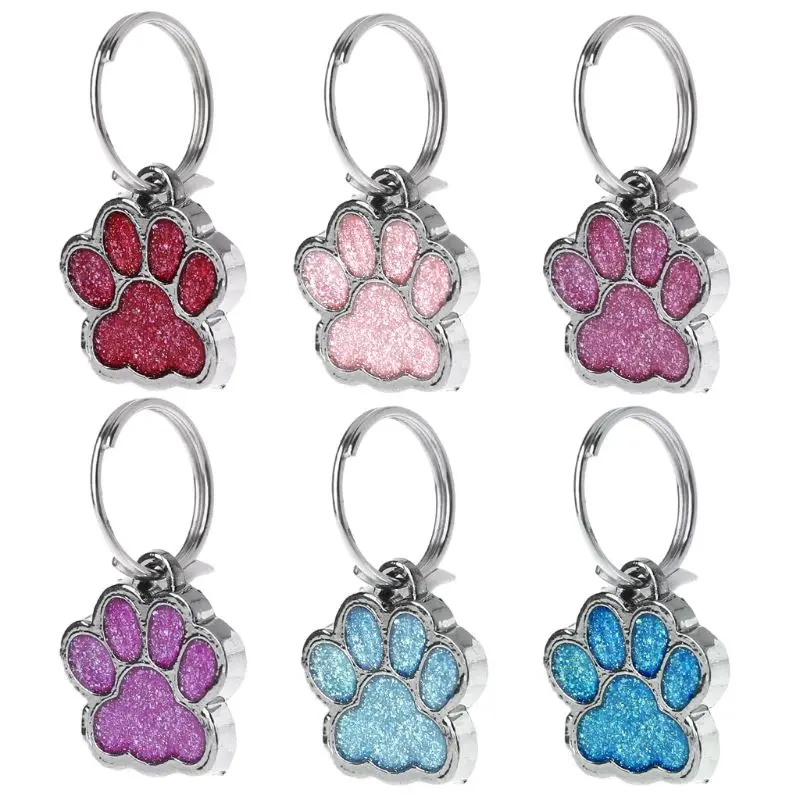 Collar para mascota perro identificaci/ón llavero con anillo Rose Pink etiqueta brillante con forma de huella de pata gato