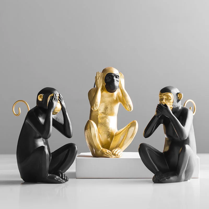 Американский креативный талисман-обезьяна, скульптура, украшение дома, аксессуары для рабочего стола, гостиной, офиса, Золотая статуэтка, Декор