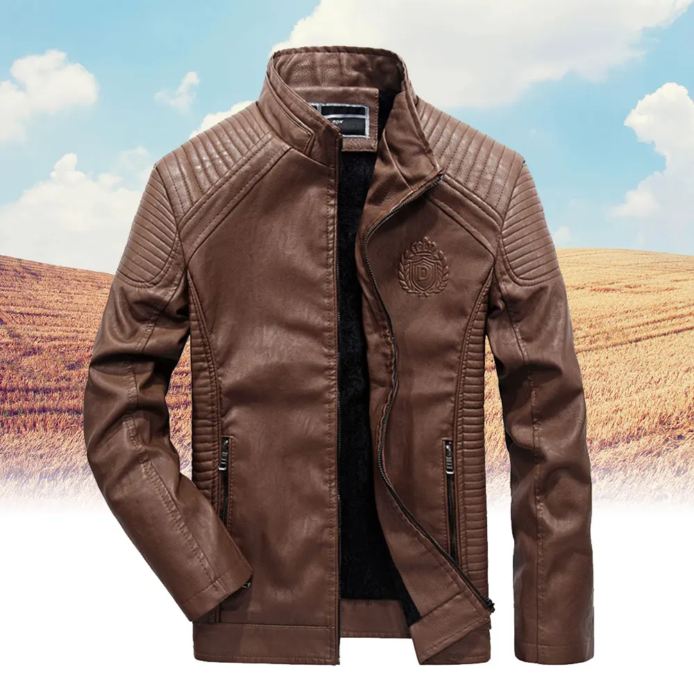 Классическая мотоциклетная кожаная куртка из искусственной кожи со стоячим воротником, осенняя Теплая мужская куртка для мотокросса, мужская куртка