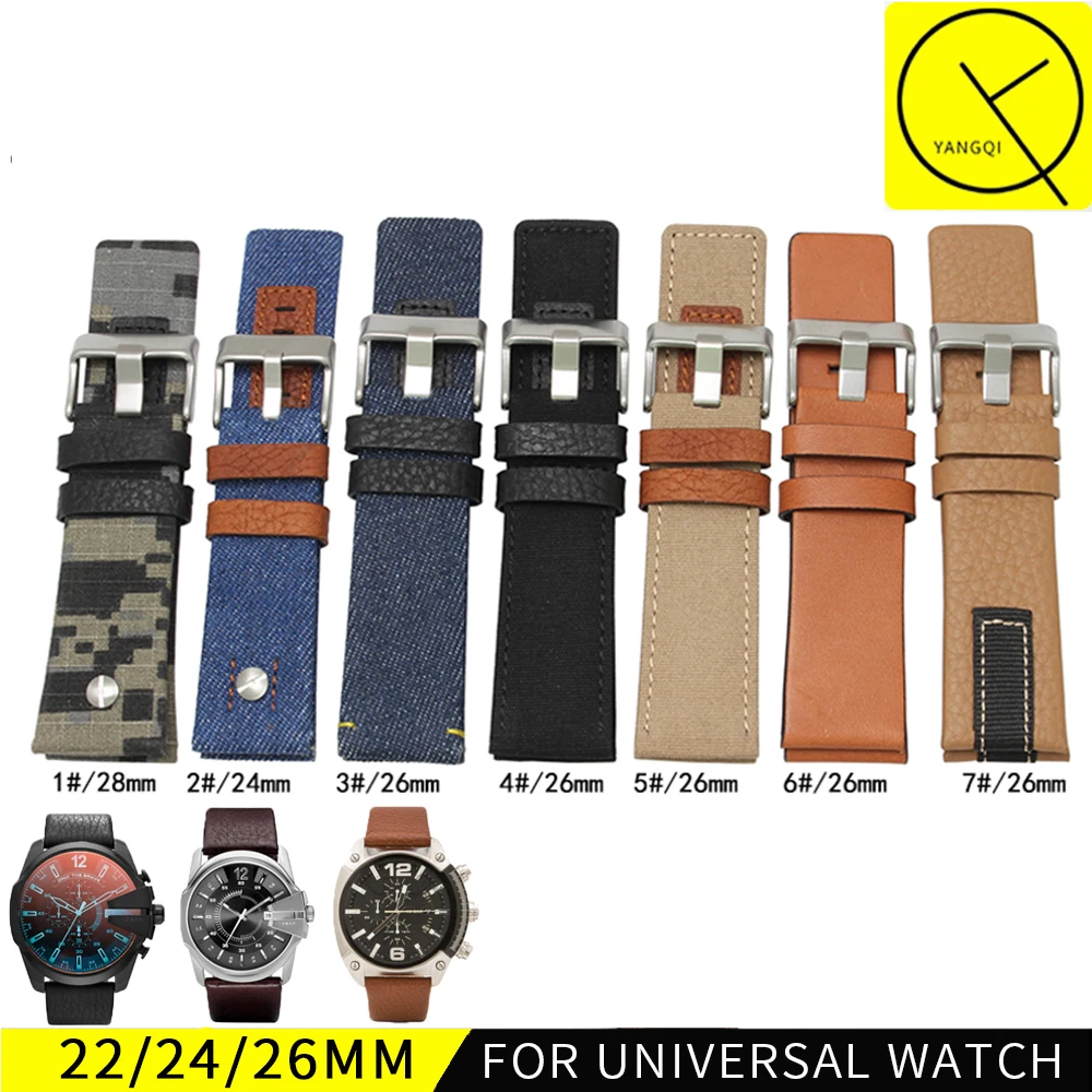

Canvas Leather WatchBand for Diesel DZ7313 DZ7311 DZ7312 DZ7315 DZ1748 Cow boy Man Sport Watch Strap Screw Man 24mm 26mm 28mm