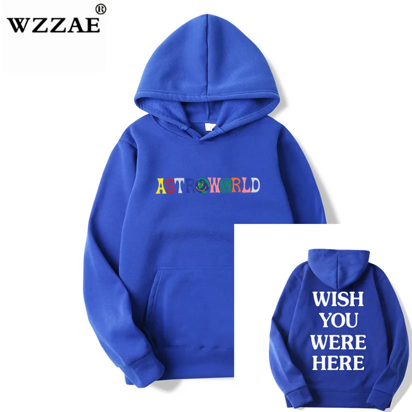 Трэвисс Скотт ASTROWORLD WISH YOU WAS HERE толстовки модные буквы ASTROWORLD Толстовка уличная Мужская Женская пуловер Толстовка - Цвет: Blue