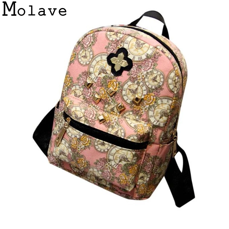

Women Fashion School Bags Clock Flowers Girls Backpack Canvas Bags Female Travel Backpacks Ladies Zipper Bags La mochila Nov25