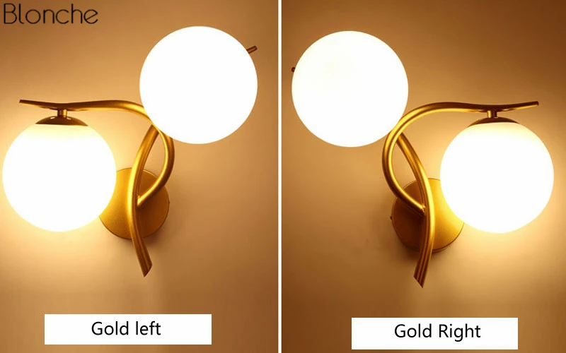 Bola de Vidro Moderna Lâmpada Parede Arandela Ouro Loft Industrial Luz Sala Estar Quarto Escada Casa Luminárias Decoração Luminária Led 3 arandela ouro loft industrial luz sala estar