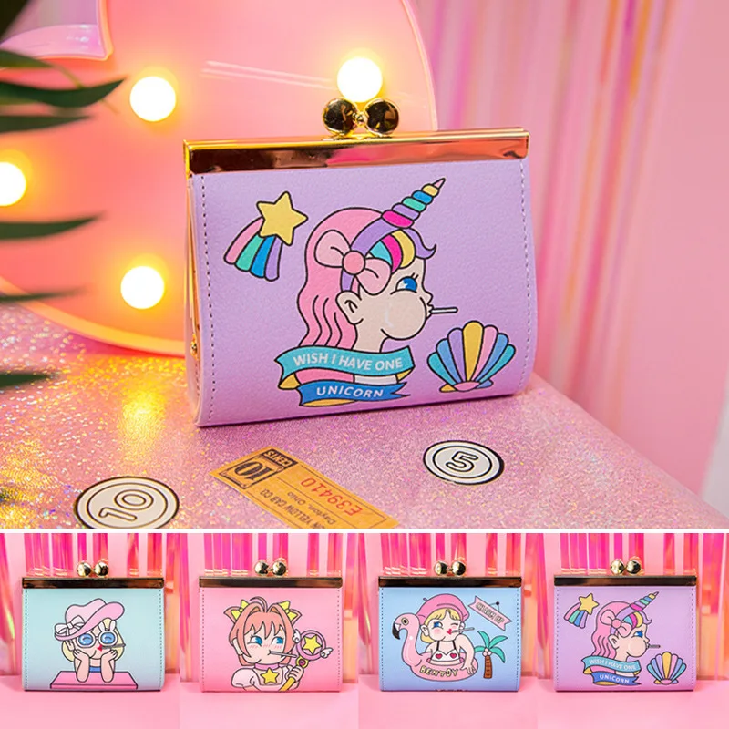 

Bentoy stick metal clip purse cute cartoon lady wallet Harajuku student wallet