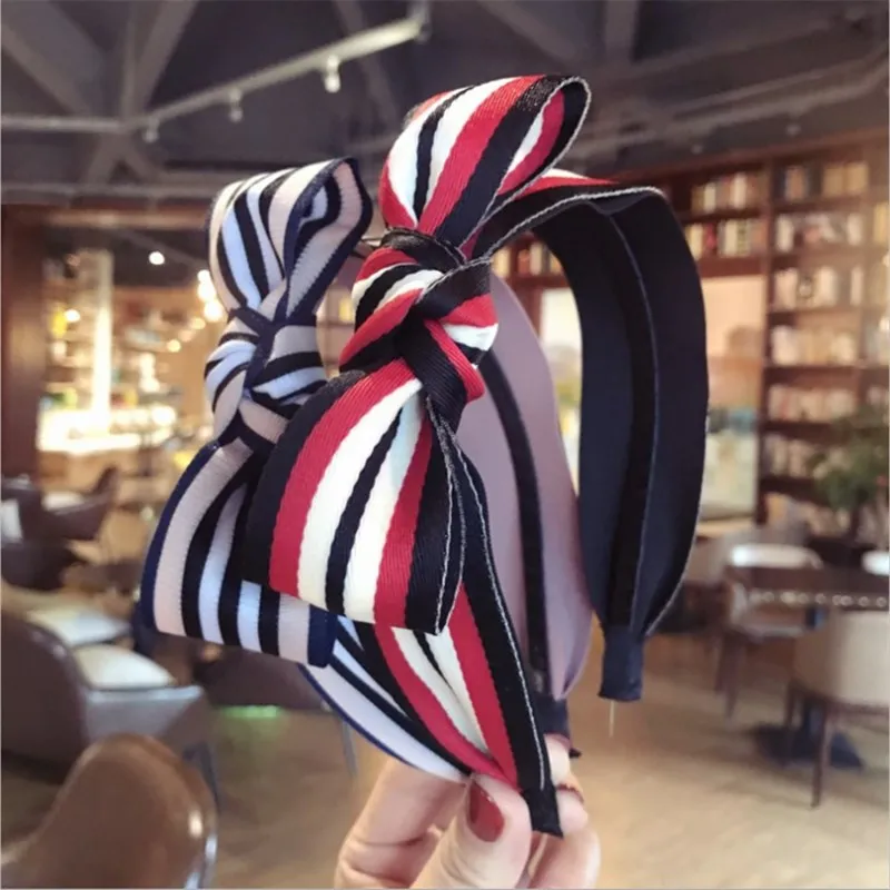 

Fashion boutique hair accessories women's simple temperament stripes contrast color bow wide-brimmed headband headband hair band