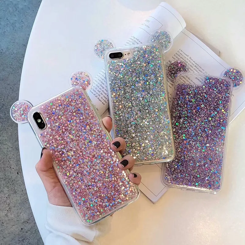 

Luxury Bling Glitter Phone Cover For iPhone 7 8 6 6s Plus Case 3D Cartoon Mickey Mouse Hard Back Cover For iPhone X XS XR XS Max