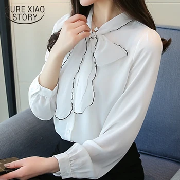 

2018 new spring fashion chiffon women blouses bow long sleeved blouses office lady sweet style shirts women clothing D445 30