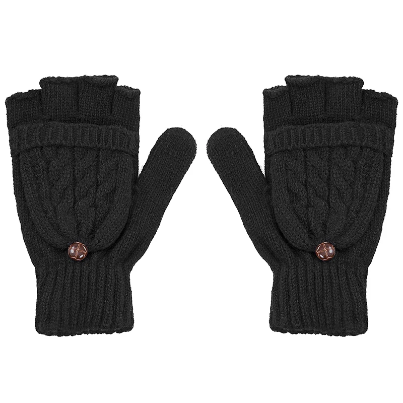 IWINTER Новые зимние перчатки для женщин Mitten Warmer Перчатки без пальцев Девочка из шерсти Открытые перчатки перчатки Зимние женские варежки - Цвет: Black