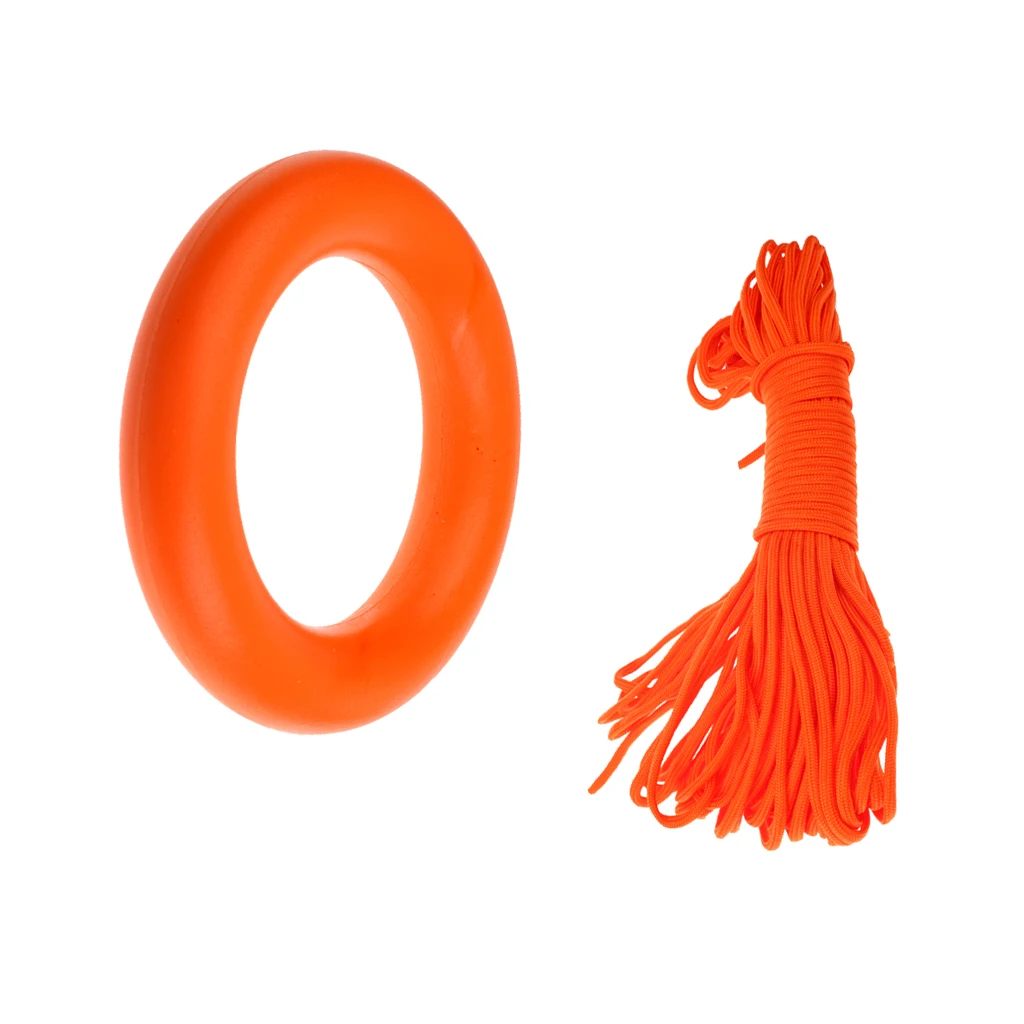 30 meters /100 feet Reflective Water Rescue Life Saving Rope Float Line Floating Ring Combination for Boating Snorkeling Diving