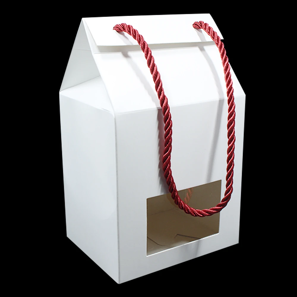 100 шт/партия 10*8*11 см черный/белый ремесло торт из конфет еда бумажная коробка для хранения праздничная подарочная упаковка портативные оконные коробки с веревкой
