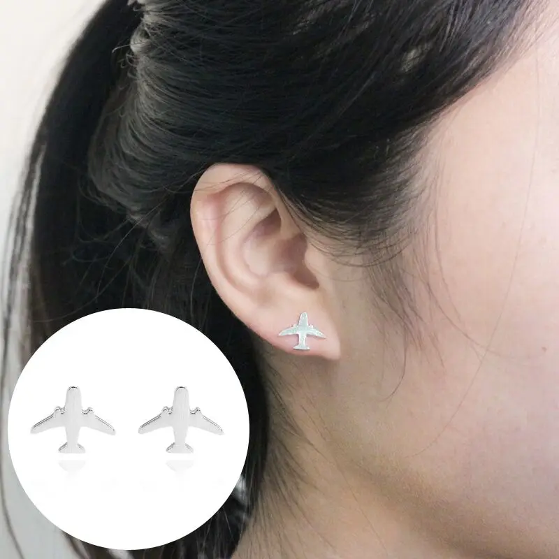 Мода самолет Серьги для Для женщин простой цвета: золотистый, Серебристый Металл Мини самолета Серьги-гвоздики серьги Модные украшения подарок Brincos