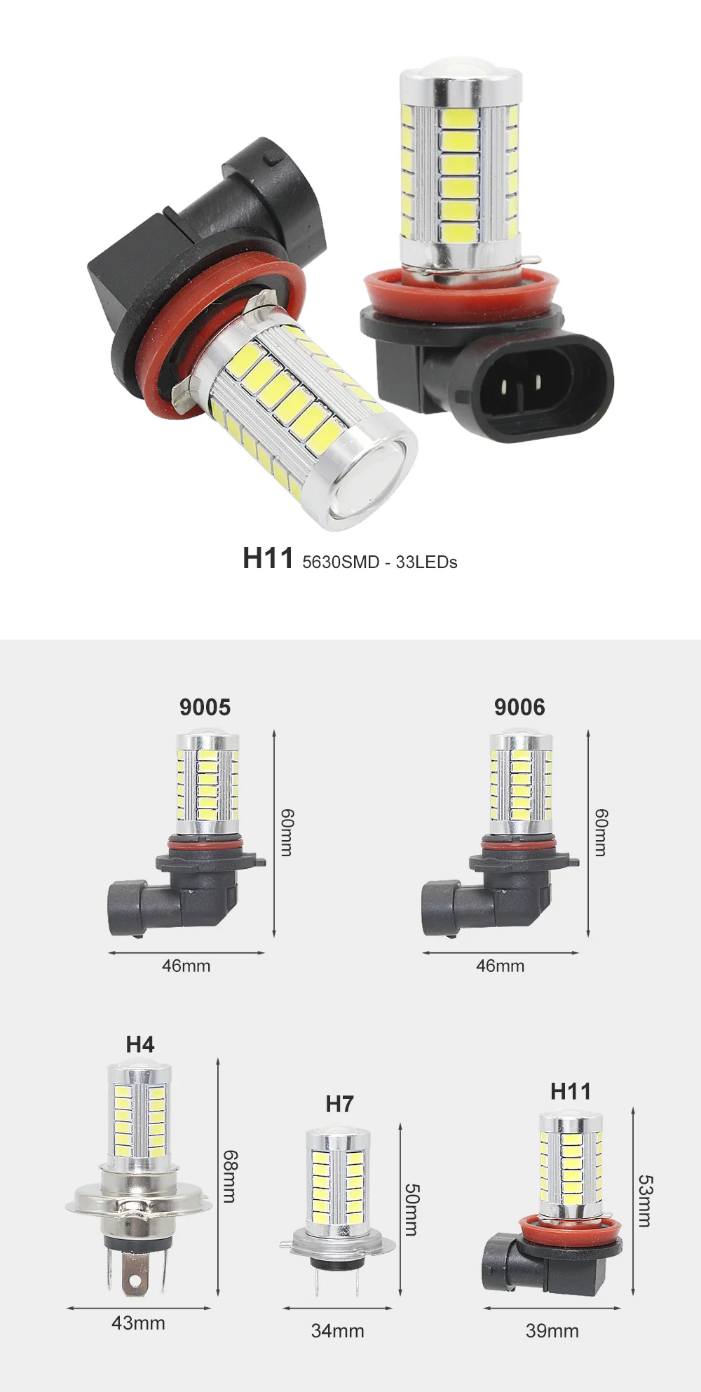 1 шт. H4 H7 светодиодный головной светильник 33 SMD 5630 5730 Противотуманные фары Дневные Фары Светильник супер яркий светодиодный авто лампы хвостовые лампы H11 9005 9006 12V чистый белый