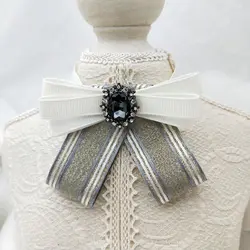 Бесплатная доставка женские новые модные Галстук Серебряный Малый Лук с бриллиантом Тор в Корейском стиле в духе колледжа Рубашка Малый