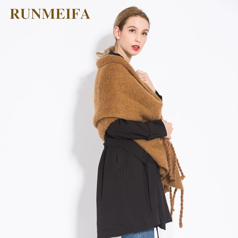 Новинка 2018 Женский/Дамский зимний теплый кашемировый однотонный шарф RUNMEIFA из