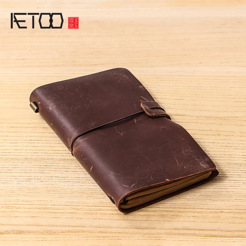 

AETOO Leather notebook handmade mad horse cowhide notepad retro Japanese travel diary