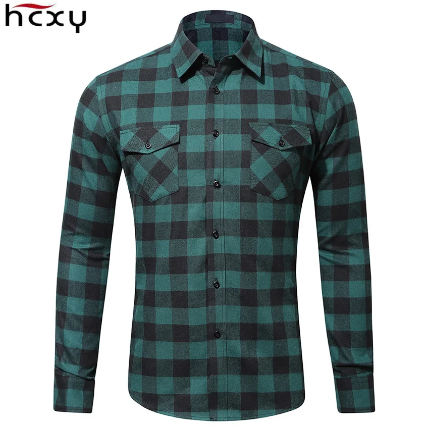 

HCXY brand 2019 Spring Autumn New Male Casual Shirt Men's Shirts Long sleeve Striped Plaid Shirt Men Full cotton Double Pockets