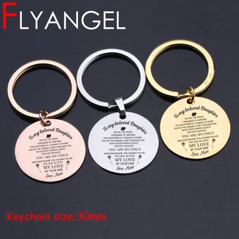 

FLYANGEL Round Keychain Fashion Jewelry To My Belove Daughter My Love By Your Side Love Mom High Quality Keyring Gift From Mom