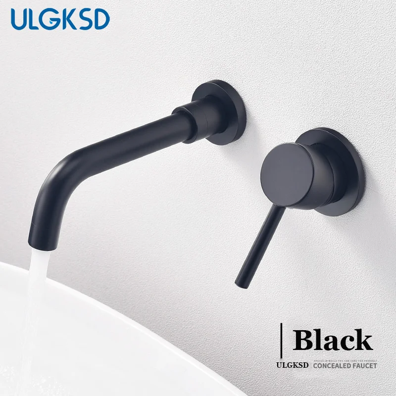 ULGKSD Black Gold Brass Basin Faucet Wall Mount Single Handle 360 Rotation Hot and Cold Water Mixer Tap Para Bathroom Faucets 