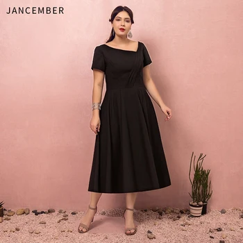 

JANCEMBER Latest Plus Size Graduation Dresses Asymmetric V Neck Zipper Back Short Sleeve Simple Europe and America Evening Dress
