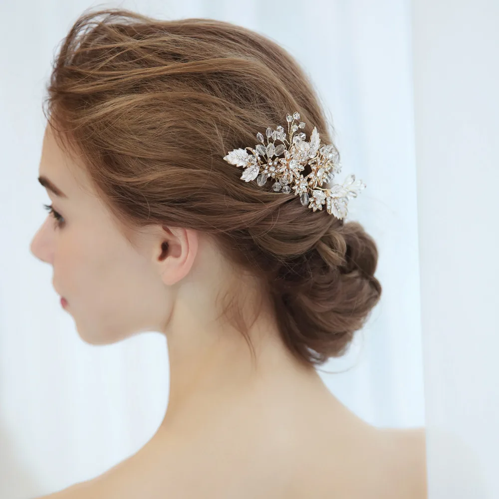 Crystal Beaded Wedding Hair Comb Rhinestone Flower And Leaves Bridal Headpiece New Hair Jewelry For Brides 2018 (3)