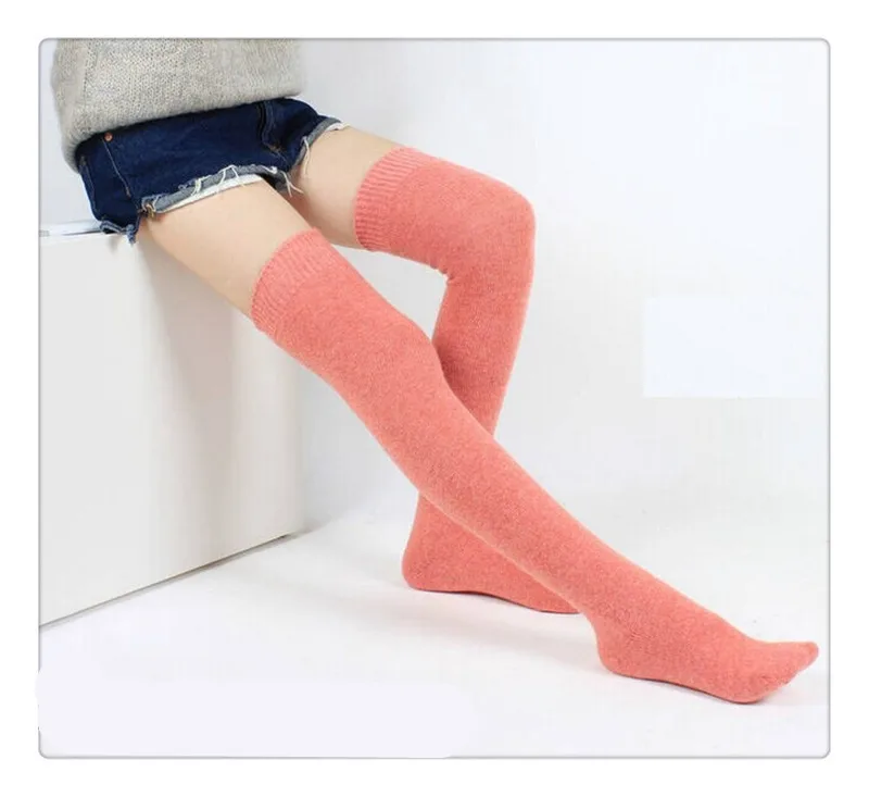 

Solid color winter warm wool stocking for women over knee long tight high quality stocking for student breathable antibacterial
