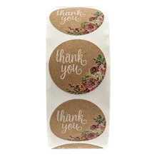 Kraft Floral Thank You Stickers- 1 inch Circle Labels / 500 Per Pack