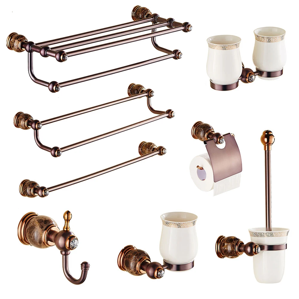 

European rose gold rack toilet brush antique copper paper towel rack clothes hook bathroom hardware set